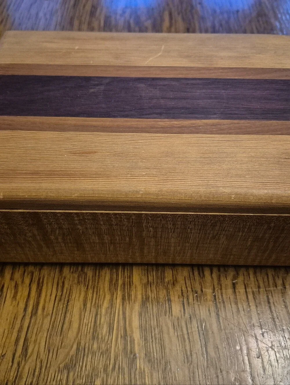 Striped Wooden Walnut Box With Different Wood Inlay. Keepsake, Jewelry, Storage